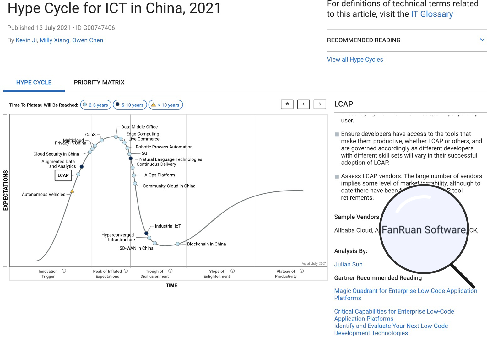 简道云作为国内零代码厂商唯一入选《2021年中国ICT技术成熟度曲线报告》